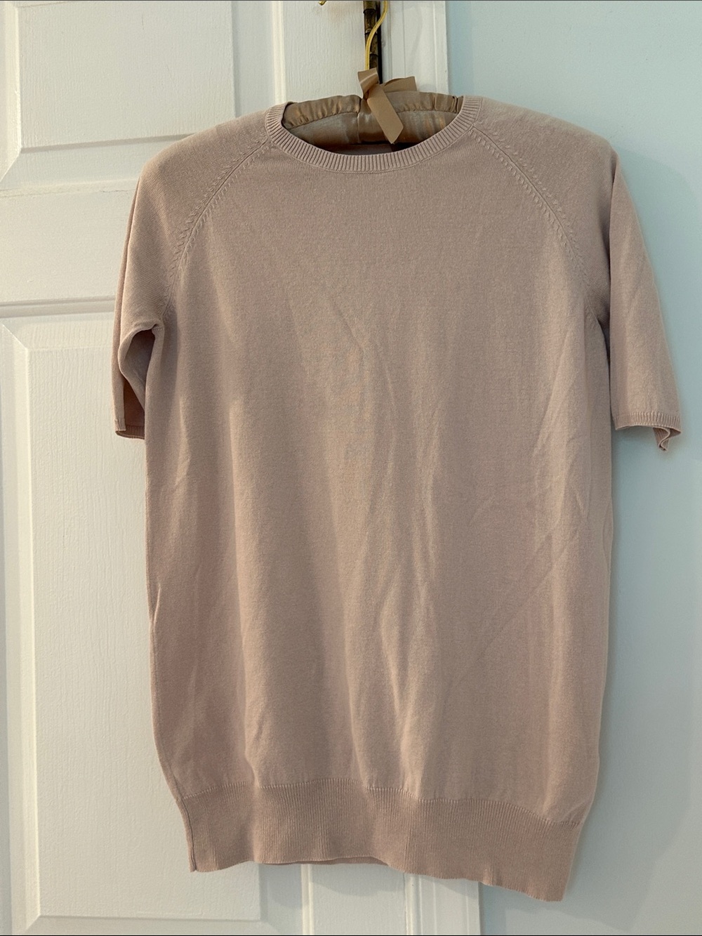 Zara Knit Crewneck Sweater Short Sleeve Top in Light Taupe